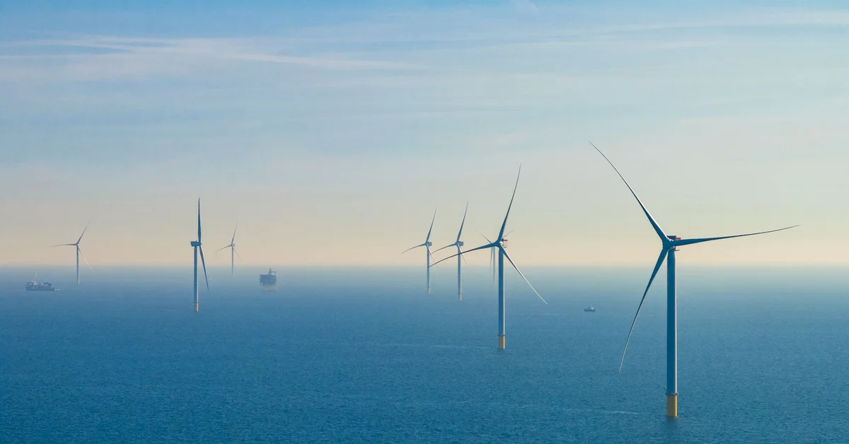 A photograph of offshore wind farms