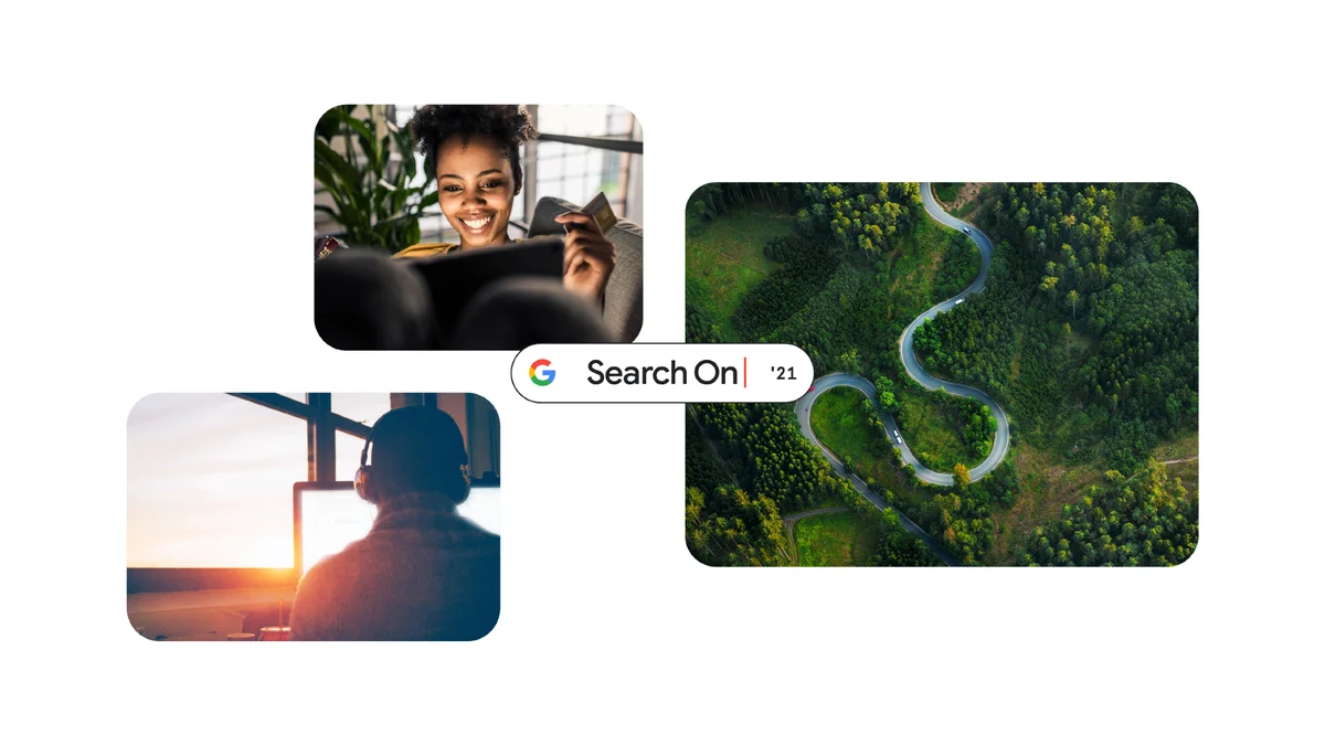 Search On text in search bar with photos around it