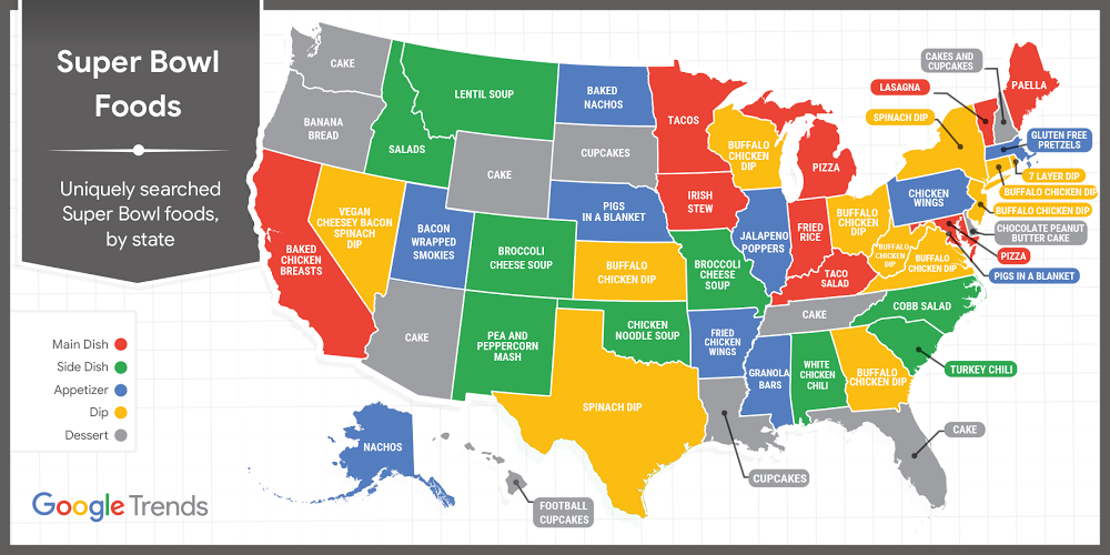 Map of Super Bowl Foods State-by-state