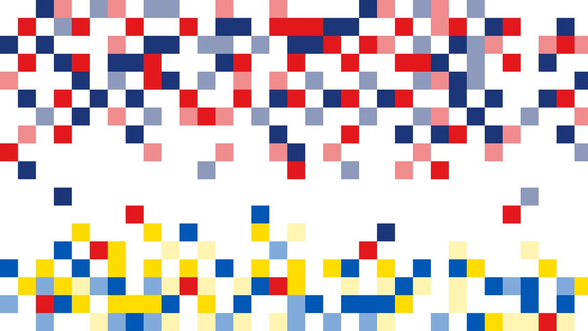 An illustration of squares in primary colors