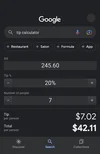 A screenshot of the tip calculator feature on Search that shows an input for the bill, tip percentage and number of people.