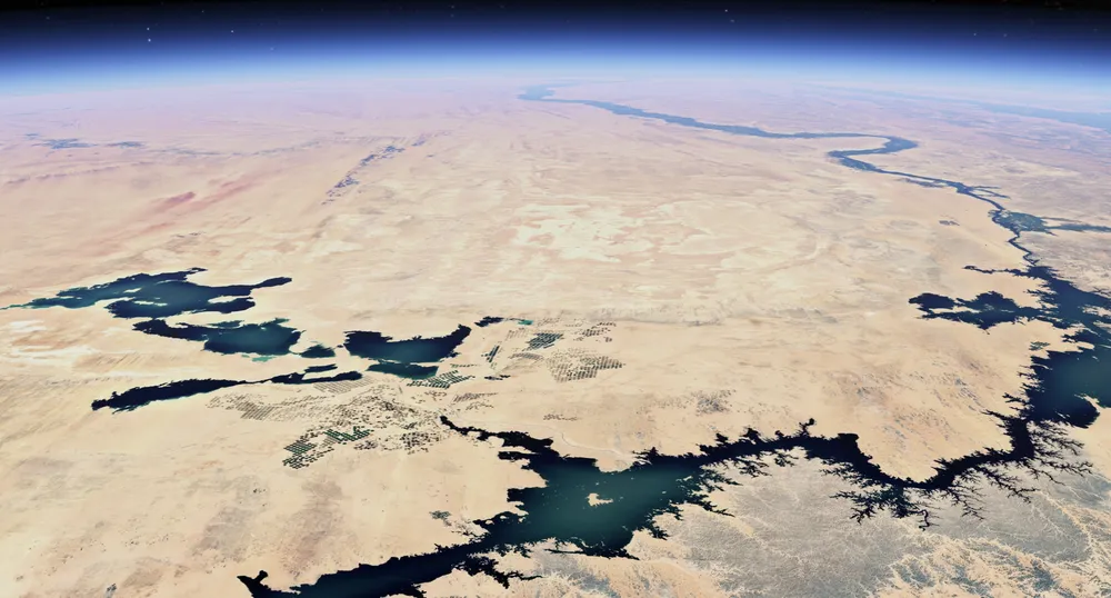 An image of Egypt's Toshka Lakes, which were recently formed in the Sahara Desert from Lake Nasser overflow