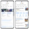 Two phone mocks showing ads. The first shows a search for "Things to do in boston" with Tickets & tours ads in the results. The second shows a search for "Boston Tea Party Ships & Museum" with the specific "Boston Tea Party Ships & Museum" location showing in the results and an ad for a tour above it.