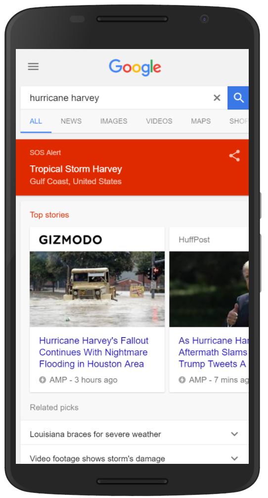 Google SOS Alert for Hurricane Harvey