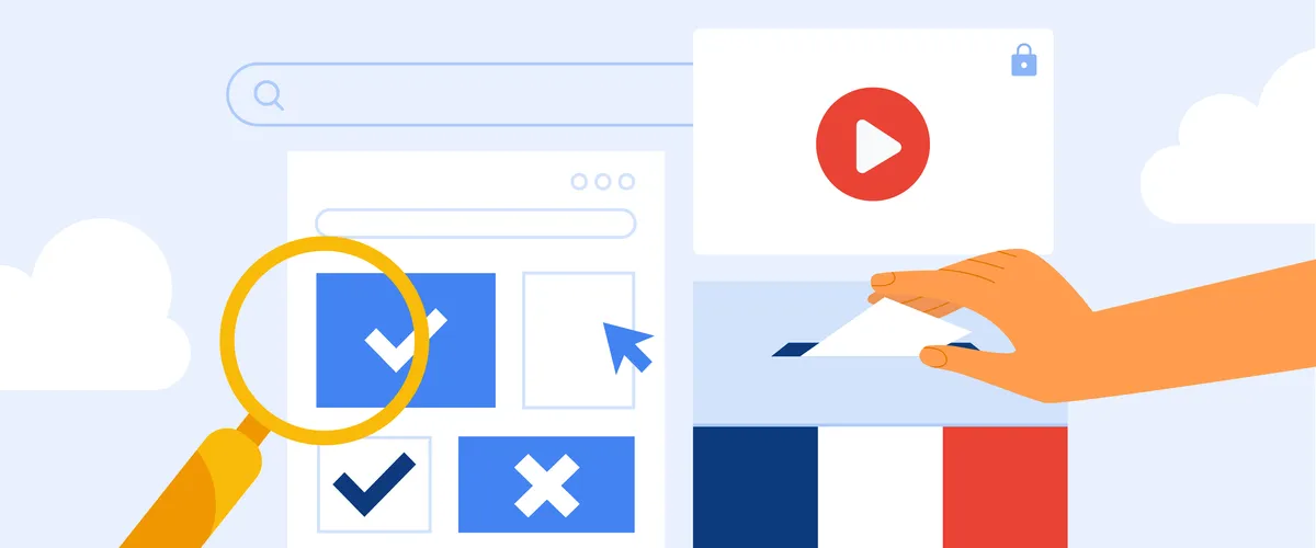 Element graphique illustrant les efforts de Google en soutien aux elections législatives françaises de 2024