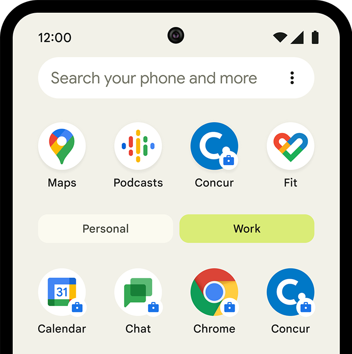 Image of work profile on Android device