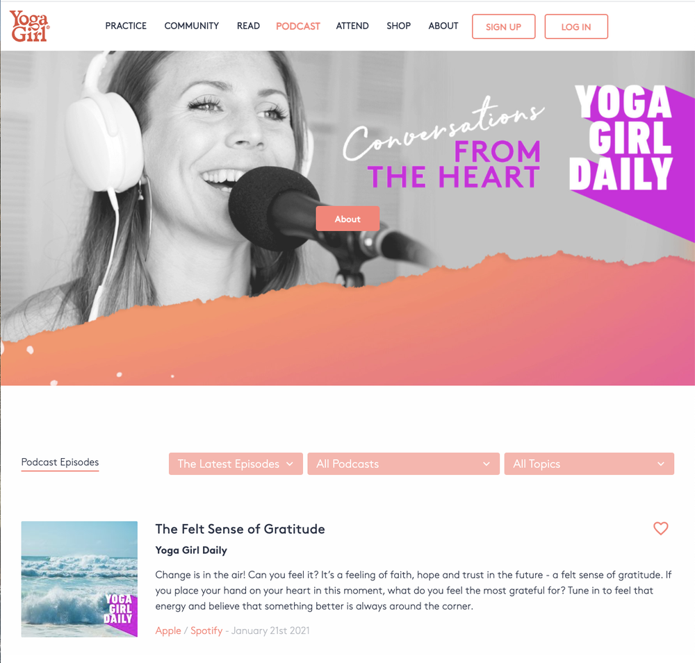 Rachel's Yoga Girl Daily podcast covers yoga, meditation, inspiration and more.