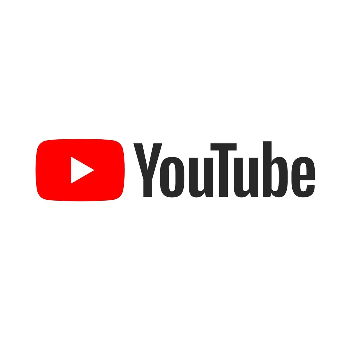 Image of YouTube logo (red rectangle with white play button), with YouTube written on the right in black text