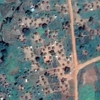 An aerial photograph of a refugee settlement in Uganda