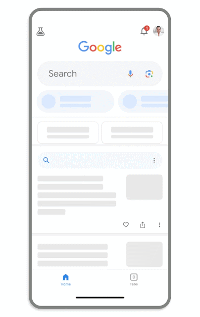 GIF przedstawiający opis działania nowego narzędzia „wyniki wyszukiwania Twoich informacji” w aplikacji Google.