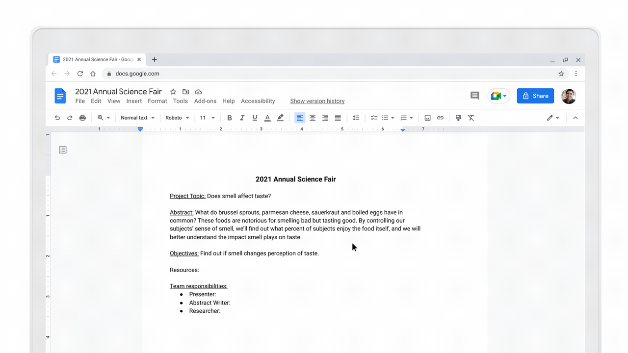 Adding smart chips to a Google Doc