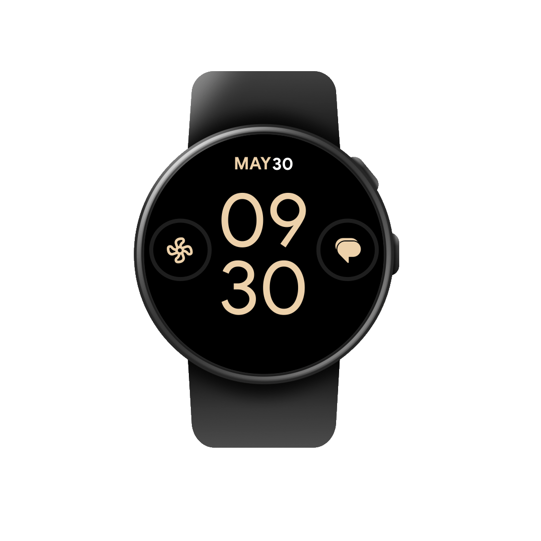 Wischt auf einer Wear OS-Smartwatch nach links, um auf die Google Smart-Home-Favoriten-Kachel zuzugreifen, und tippt dann auf das Licht-Symbol, um das Küchenlicht von 50 % auf 100 % zu erhöhen.