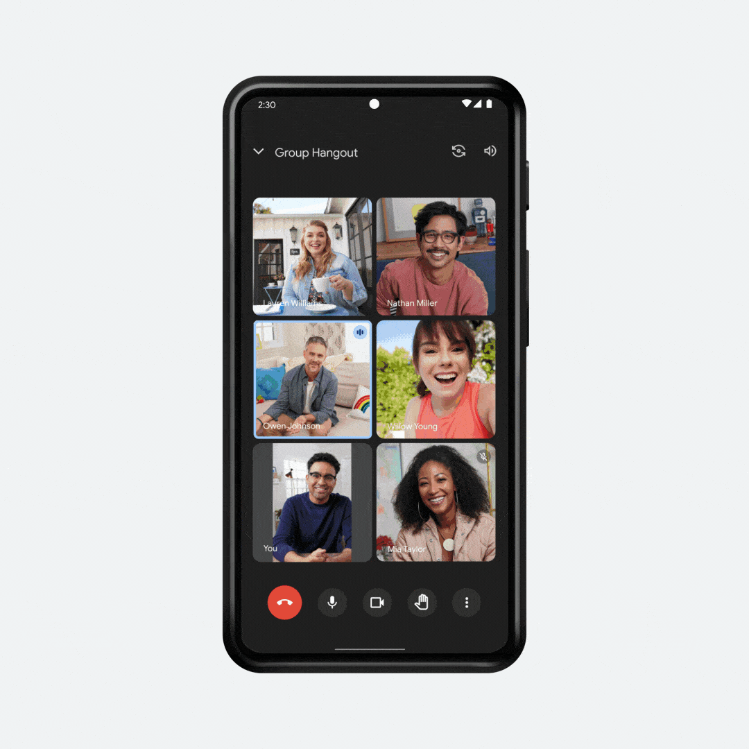 Animation of Google Meet live sharing with Spotify on a smartphone screen