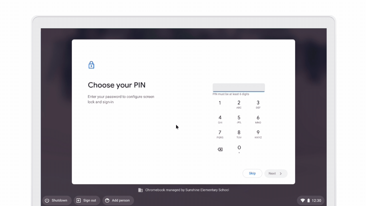 Gif of a Chromebook with PIN logins