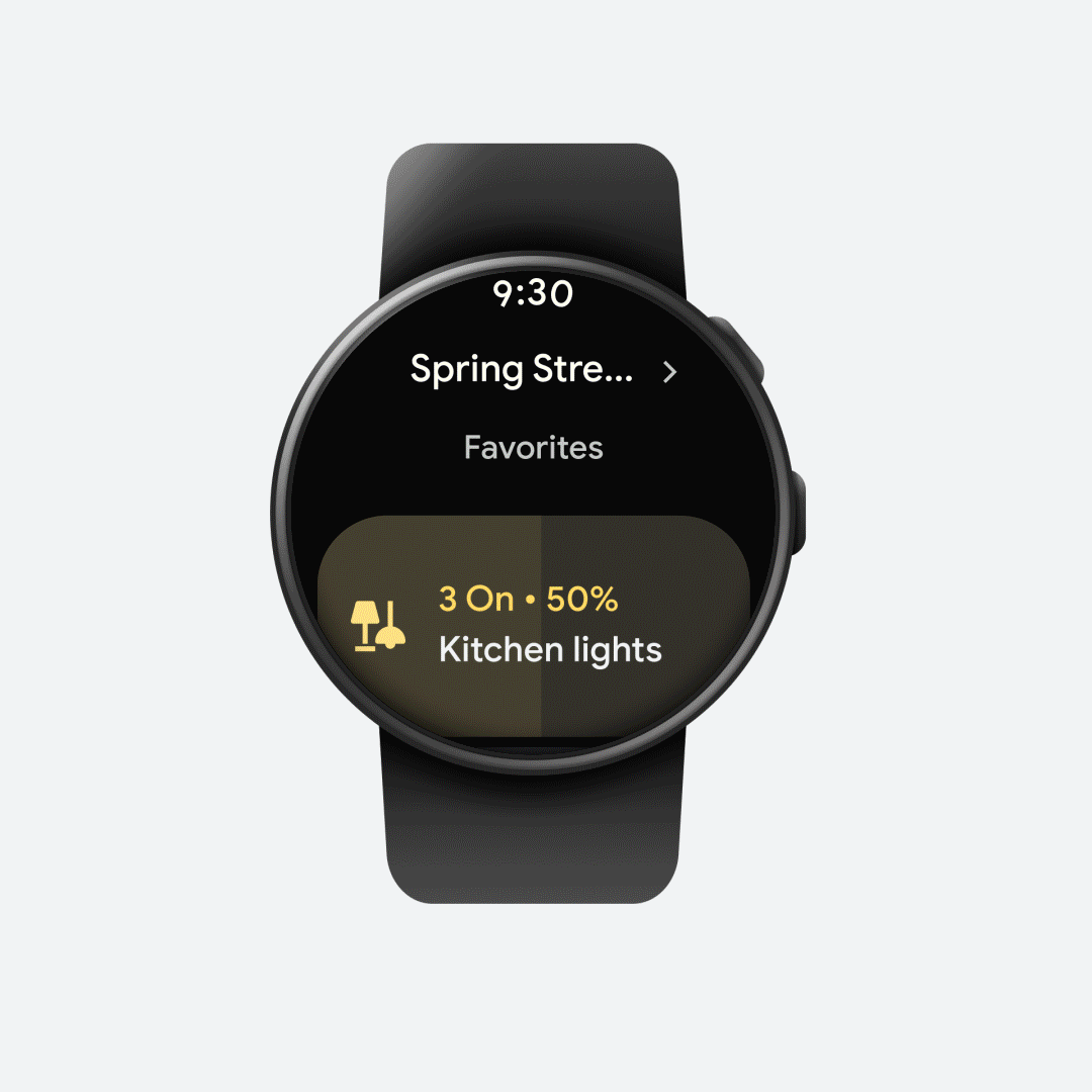 Utiliser Google Home sur une montre intelligente Wear OS pour modifier les couleurs de plusieurs lumières à la fois.