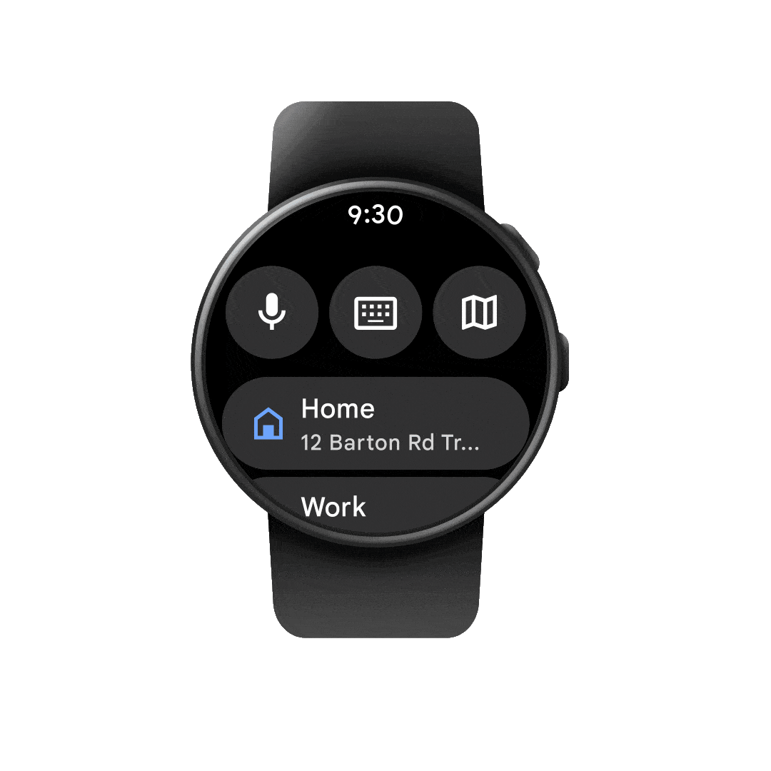 Utiliser une montre intelligente Wear OS pour trouver des itinéraires de transport en commun et planifier une sortie dans un café.