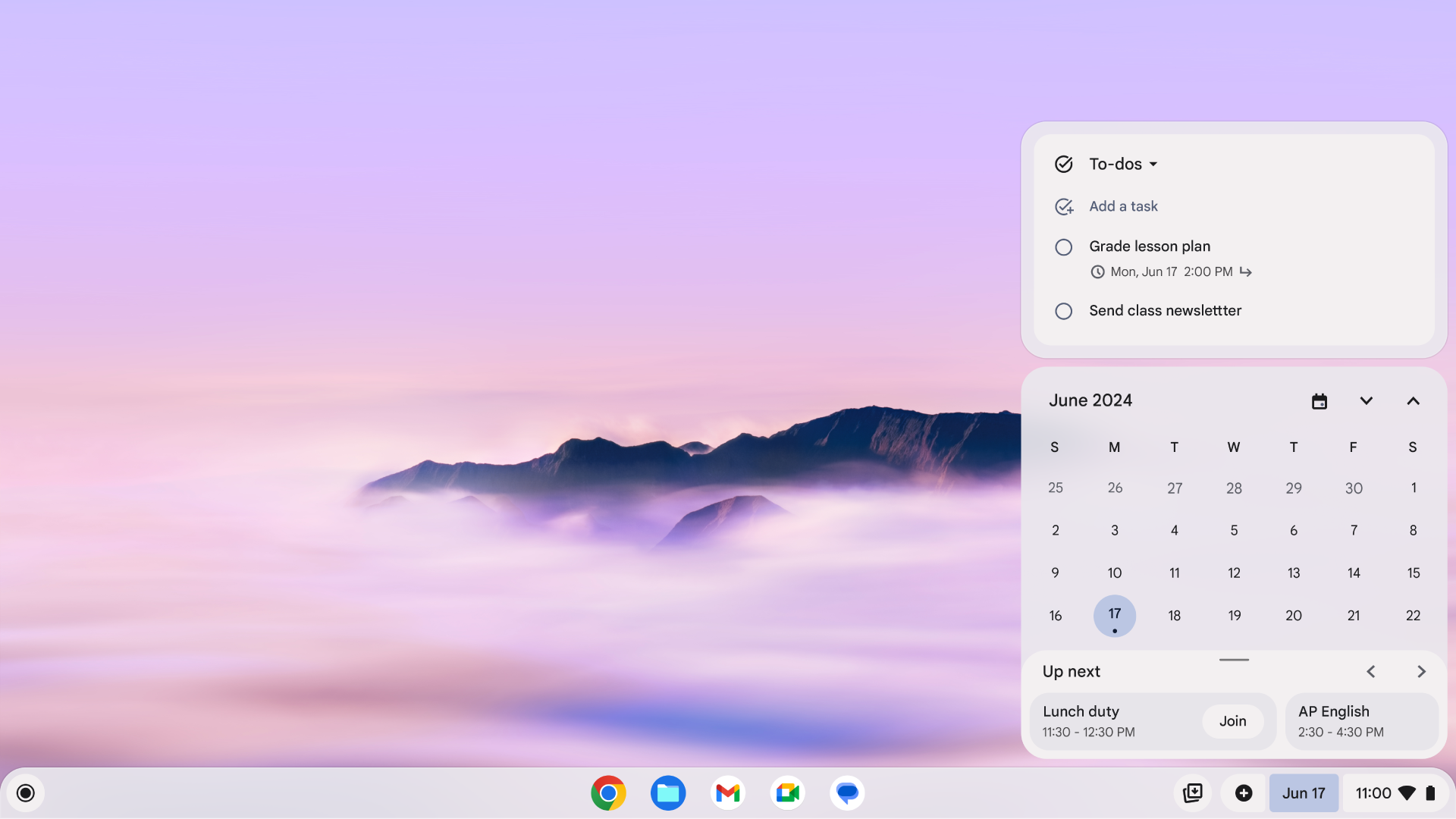 Alt text: Image of the Task and Calendar integration to help you check and update your to-do lists right from your Chromebook desktop.