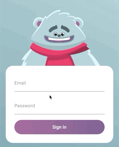 A mobile log-in screen displaying a bear who follows your cursor as it moves across the screen.