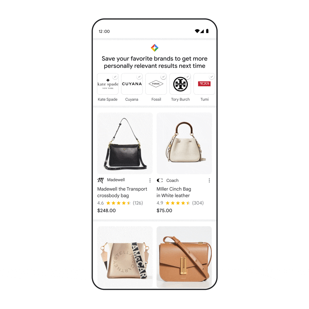 a phone showing a list of shopping products