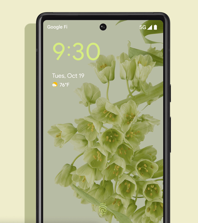 Animated GIF showing the At A Glance feature on a new Pixel 6 phone.