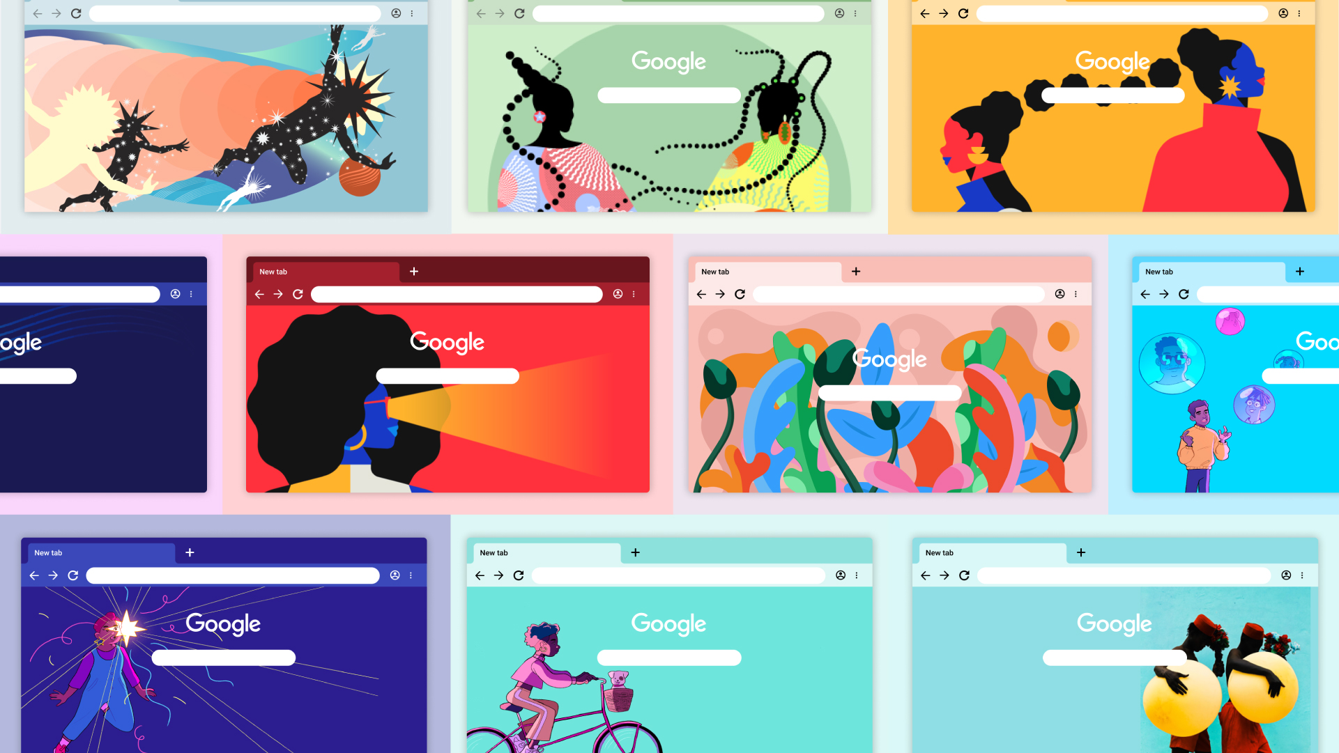 A collage of digital illustrations that are available in the Chrome Black Artist series