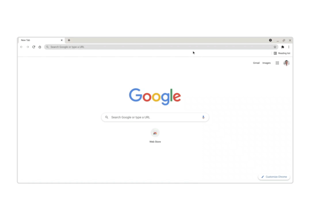 An animation showing how to perform a Chrome safety check by typing 'safety check' in the address bar