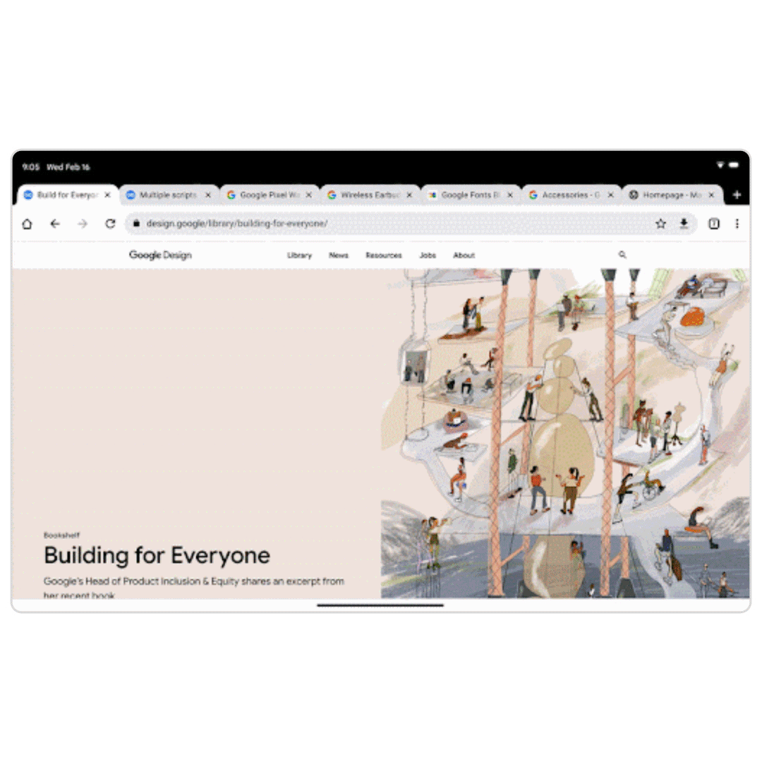 GIF image of Chrome browser’s new visual tab grid to help people find the tab they are looking for.