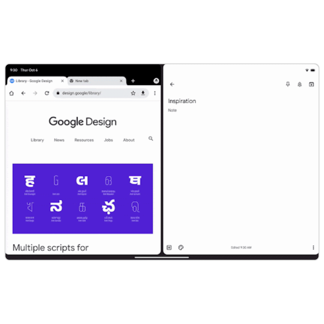 GIF of Chrome browser on an Android tablet where the user is dragging and dropping an image from one website to a new screen.