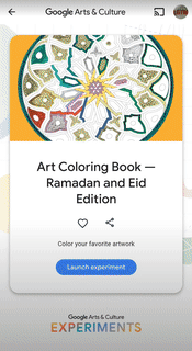 A screens showing how it is possible to color an art piece online on Google Arts & Culture app