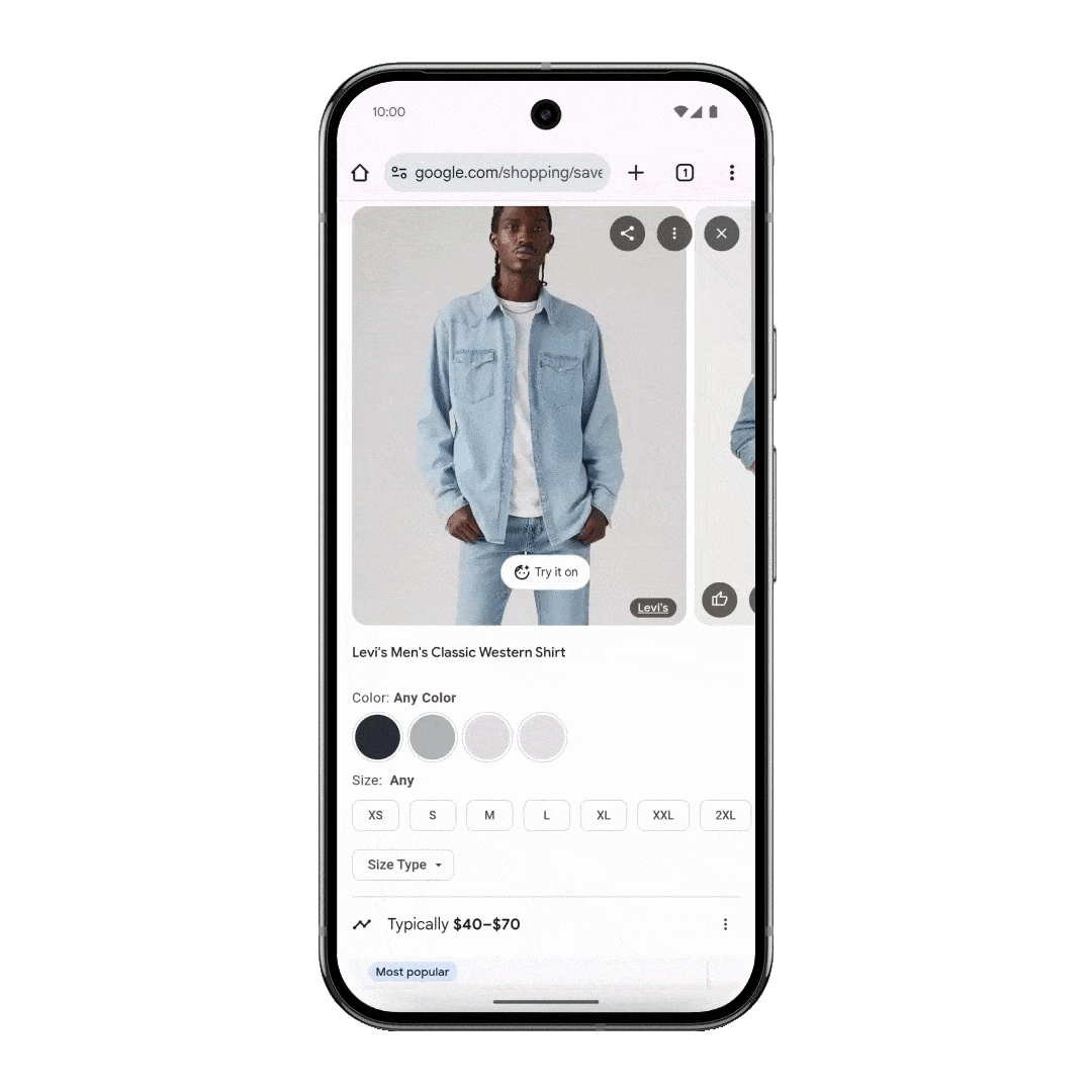 バーチャルでお試しの機能を使っている男性のスマートフォンの画面