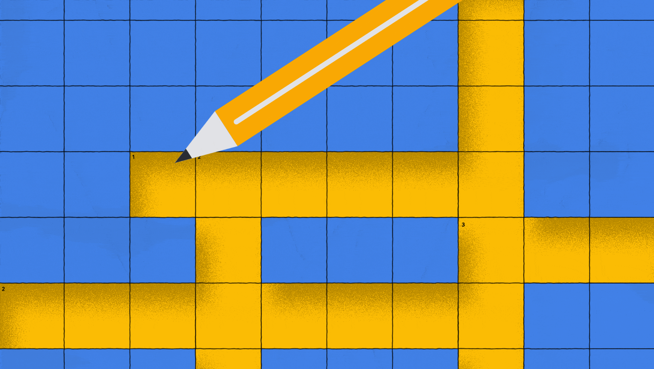 Animated GIF showing a crossword puzzle with the word "Google" being spelled out with a pencil.