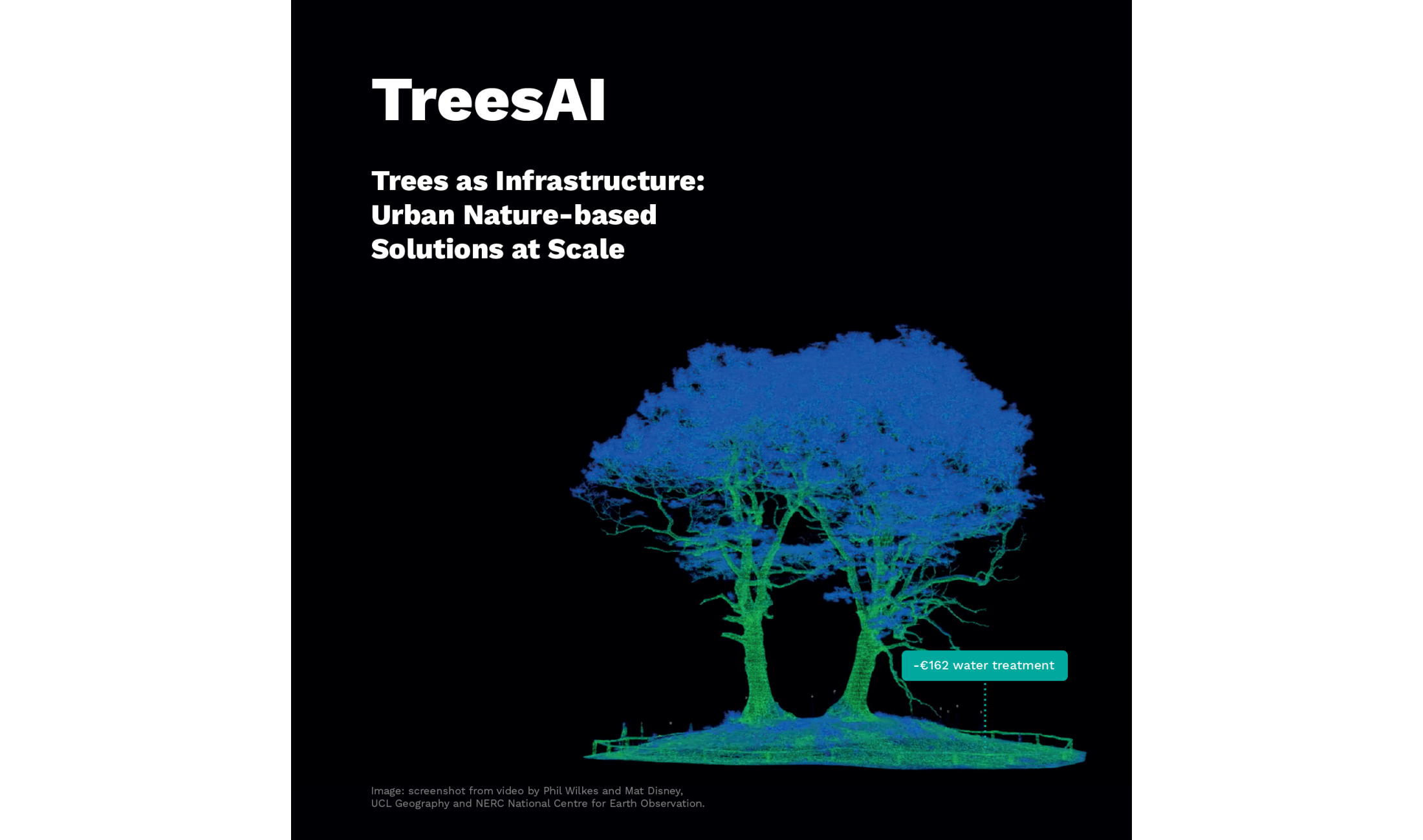 Image of a tree with text that says: "Trees as Infrastructure: Urban Nature-based solutions at scale."
