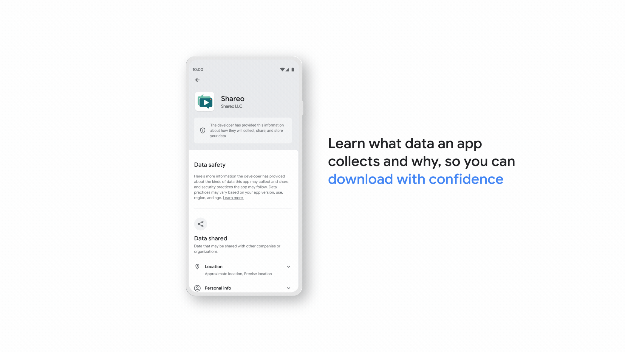 Data safety section of an app on Google Play - 1