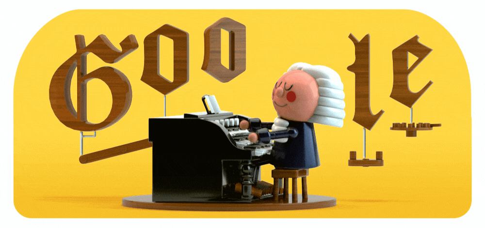 EIn animiertes Doodle zeigt einen tanzenden Google Schriftzug und ein Männchen, das Klavier spielt