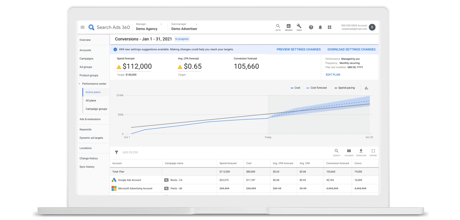 Performance Center sur Search Ads 360