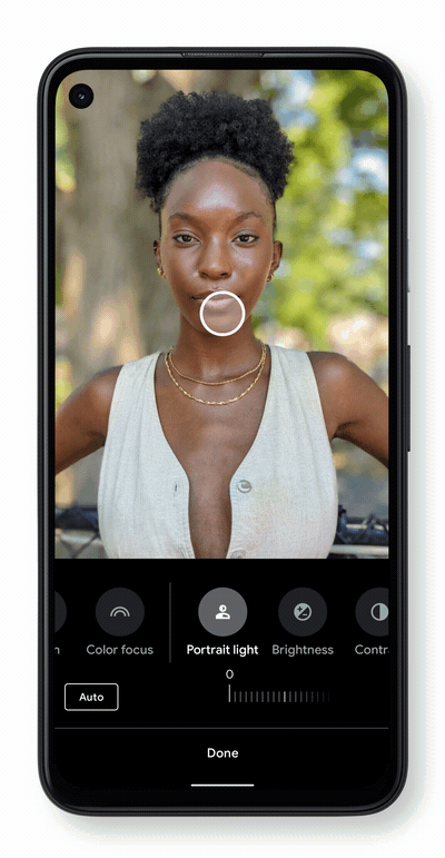 A phone UI displaying portrait light functionality