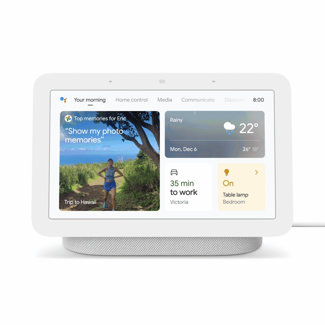 A GIF showing how you can view Memories from Google Photos on a Nest Hub.