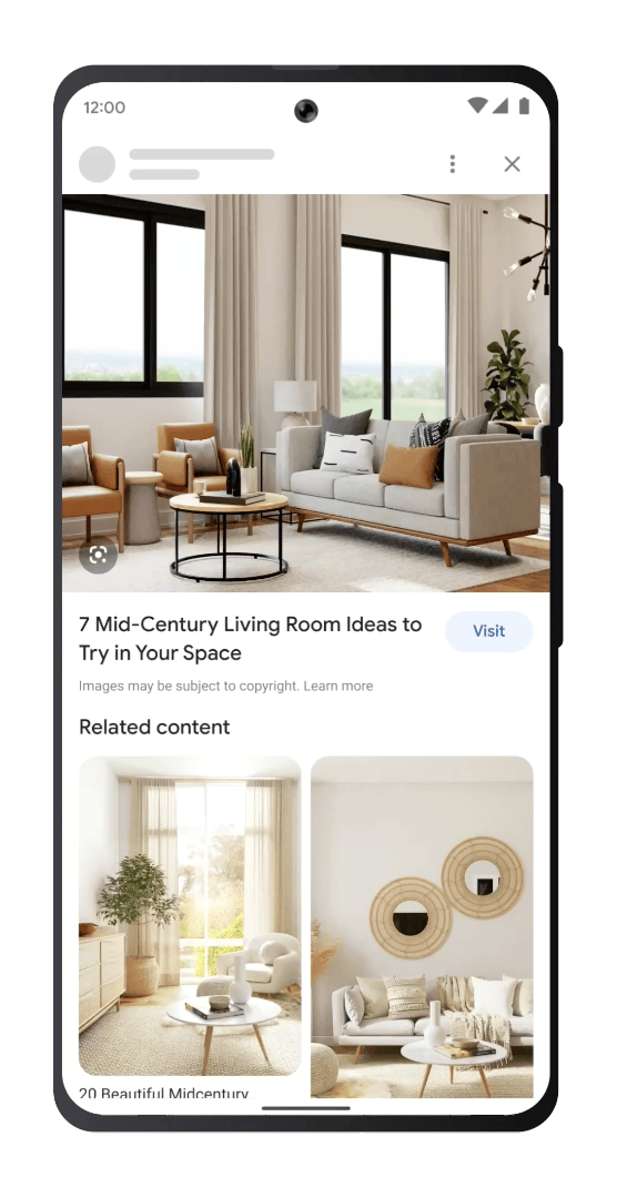 Phone showing the ability to select and search for a specific table in the photo of a modern living room
