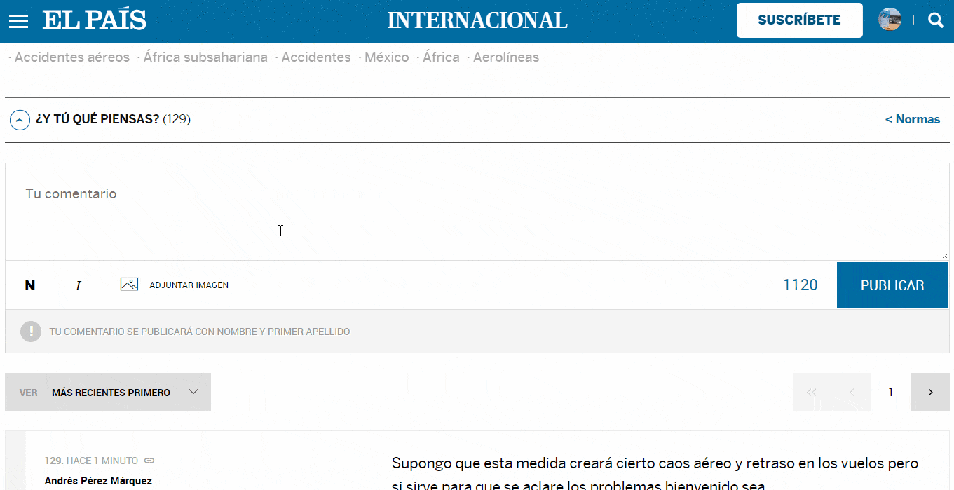 A message on El Pais' site popping up in response to a toxic comment.