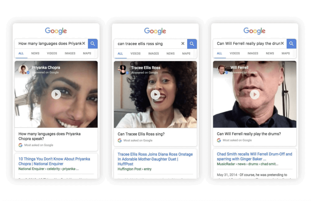 Bekendheden beantwoorden vragen op Google in selfie-stijl