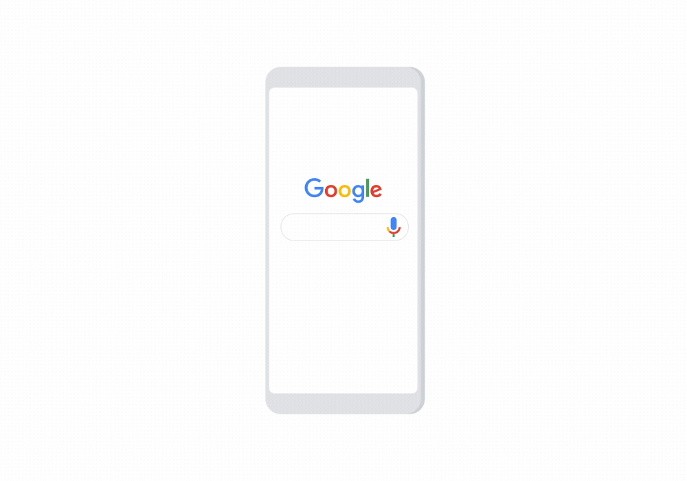 Animated GIF showing an illustration of a phone with Google Search on the screen. Sound waves go into the phone, and then behind the phone, an illustration of a numbers-based sequences surface, and the phone works to match those numbers to the sound waves.