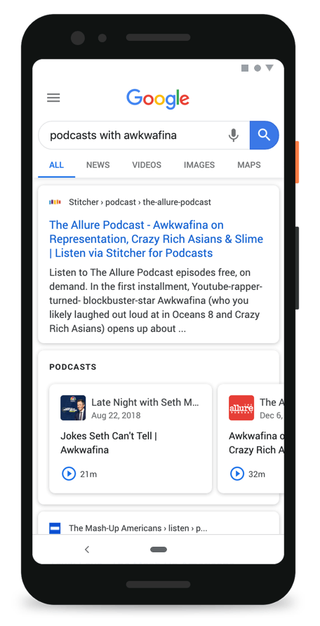 GIF with frame Awkwafina Google podcasts search