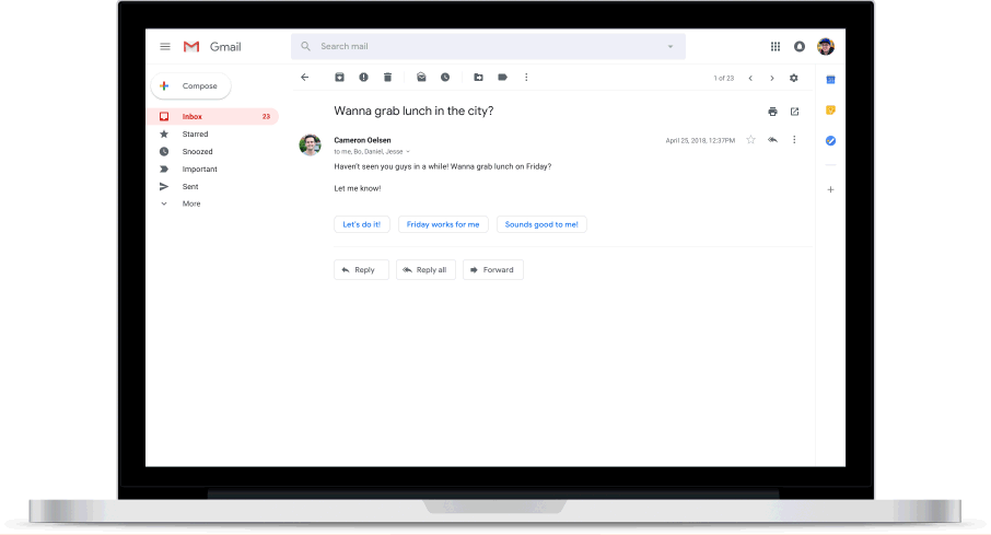 La funzionalità Smart Reply di Gmail debutta anche nella versione desktop della casella di posta