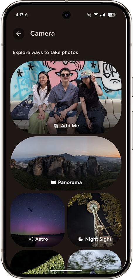 横にスライドして見られるカメラ機能のガイドの画像
