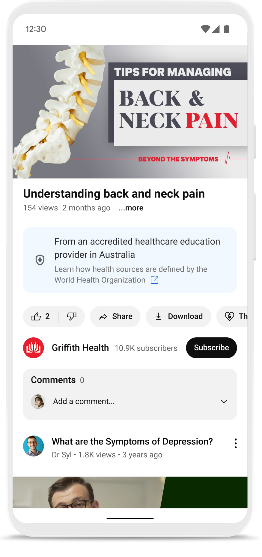 Example information panel for health information sources