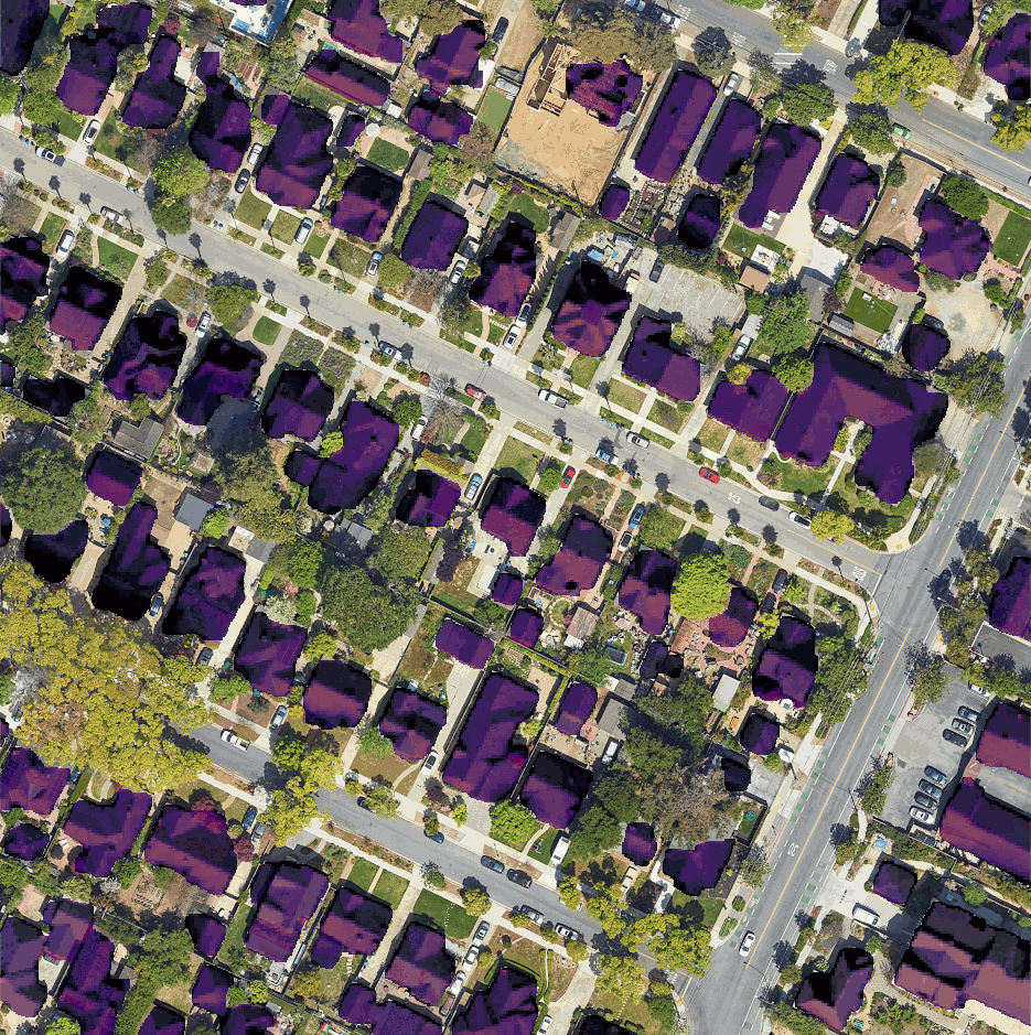 Imagens aéreas em 3D com telhados e coberturas