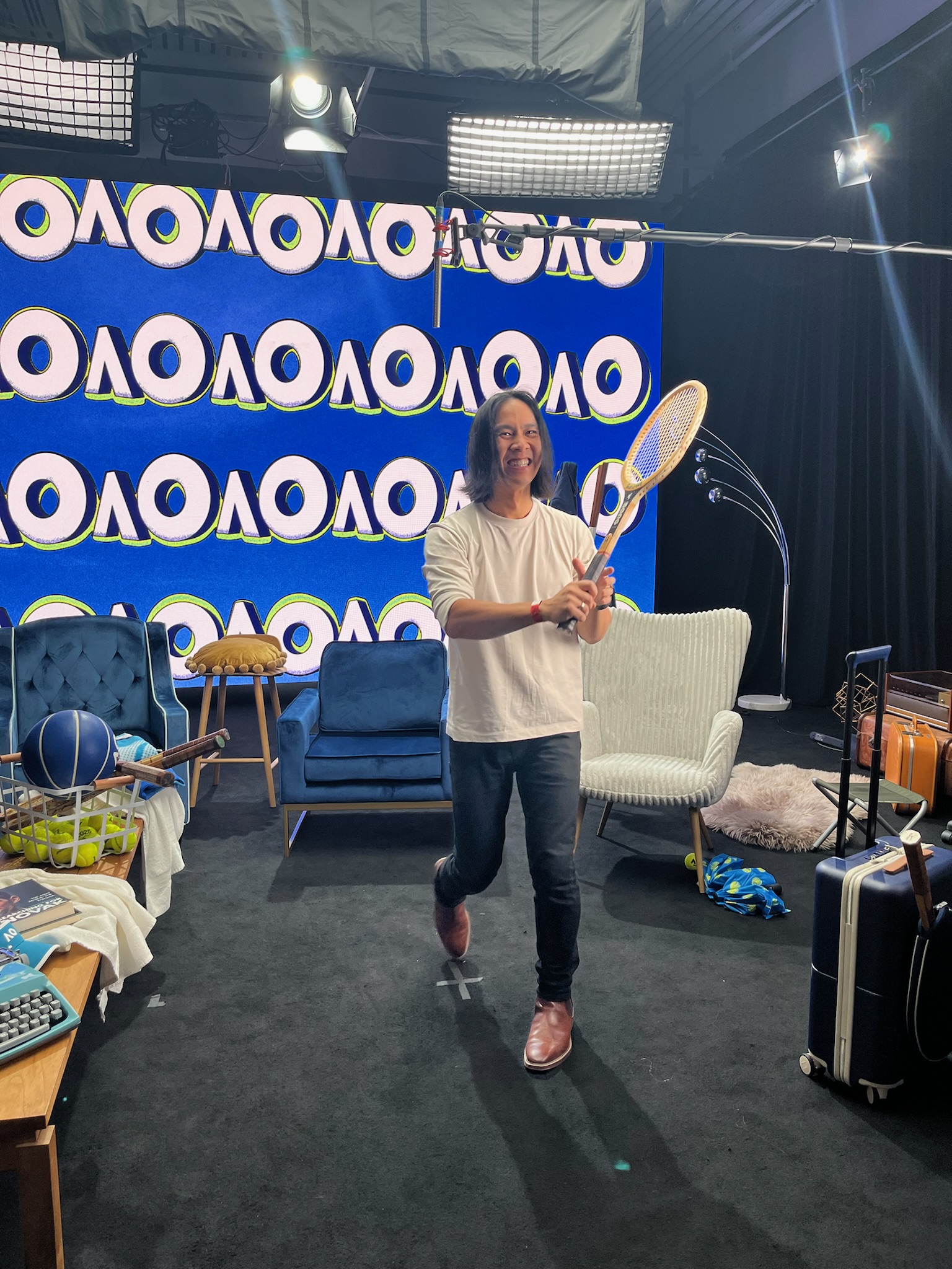 David Tran of GuitarZero2Hero filming content and getting interviewed by the AO team in the production studio at the Centerpiece building