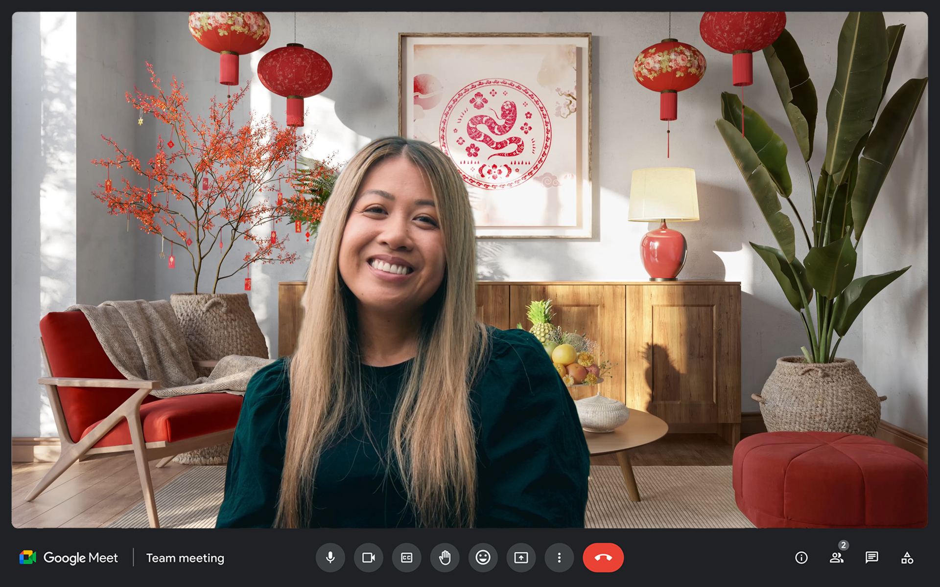 Lunar New Year background featuring red envelopes to bring good luck, fresh fruit for good health, cherry blossoms to symbolize new beginnings and pops of red to bring prosperity.