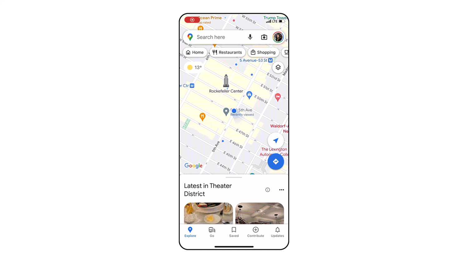 Un GIF de la Búsqueda con Live View en Google Maps en la ciudad de Nueva York