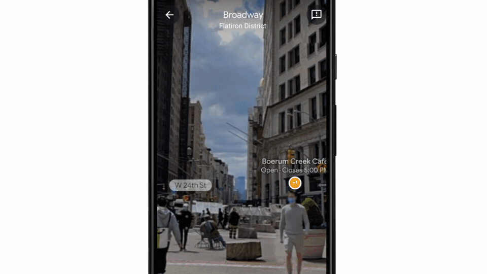 A GIF of Live View showing where you are in relation to a nearby hotel with augmented reality